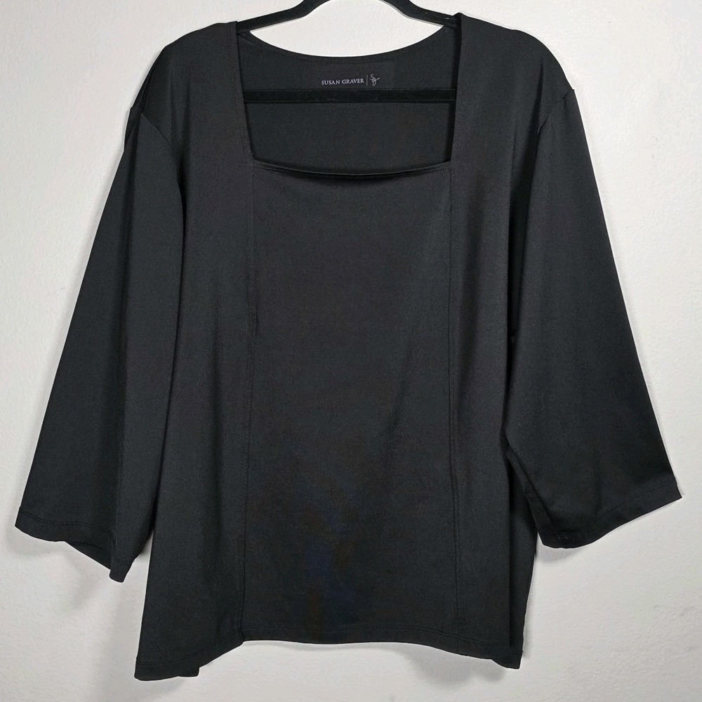 Susan Graver Womensβ 3X Black Boxy Liquid Knit Top Timeless Classic Staple Piece